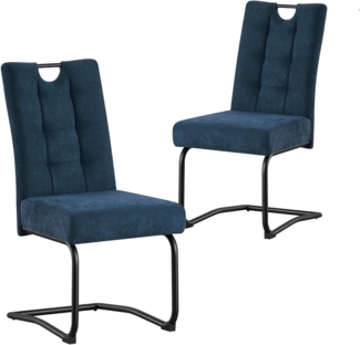 B&D home Esszimmerstühle SOFIA 2er Set | Freischwinger Stühle Schwingstuhl für Esszimmer, Küche, Büro | retro industrial | Webstoff Blau