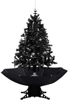 vidaXL 'Schneiender' Weihnachtsbaum mit Schirmfuß, Schneefall, Kugeln & LED-Lampen , Schwarz, 140 cm