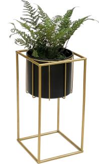 DanDiBo Blumenhocker mit Topf Metall Gold Schwarz Eckig S 45 cm Blumenständer 96035 Blumensäule Modern Pflanzenständer Pflanzenhocker