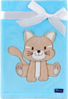 Be Mammy Kuschlige Babydecke Kuschel Decke Tagesdecke mit 3D Applikation 76 x 102 cm BE20-168 (Blau - Katze)