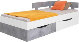 Stylefy Lendon Einzelbett Beton Weiß Hochglanz I 120x200 cm