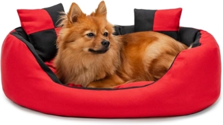 lionto Tierkissen 4-in-1 Hundebett, Hundekissen, Hundekörbchen mit Wendekissen, Größe, mit Wendekissen, schwarz/rot, 65 cm x 50 cm