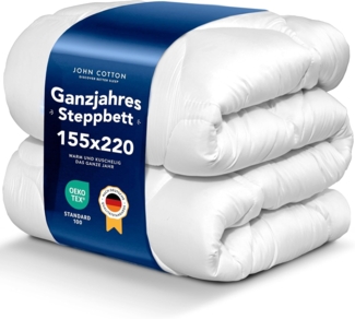 John Cotton New Way Bettdecke 155x220 - Innovativ & Atmungsaktive Steppdecke für Allergiker | Oeko-Test Zertifiziert Bettdecken | Weiche Microfaser Schlafdecke | Ganzjahresdecke 155x220 cm