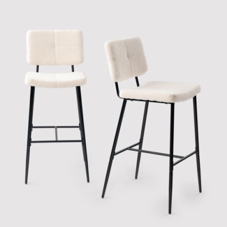MEUBLE COSY Barhocker 2er Set Barstuhl Sitzhöhe 75 cm mit Lehne und Fußstütze aus Bouclé-Stoff Tresenhocker Bistrohocker für Bar Bistro Café Küche, Industriell, Beige