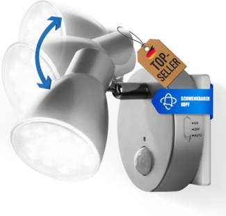 TRANGO LED Nachtlicht, Bewegungsmelder, 2635-014 LED Sensor Steckdosenlampe *MILO* mit Automatikfunktion in Silber Sicherheitslicht 230V, Wandlampe, Orientierungslicht, Nachtlampe, Steckdosenlicht