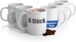 BigDean 6 Stück große Kaffeebecher weiß 300ml spülmaschinenfest aus hochwertigem Porzellan - Tassen zum Bemalen - Kaffeepott Glühweinbecher Kaffeetasse weiß - Kaffeetassen Set groß