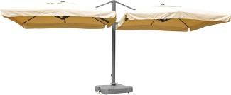 Gastronomie-Alu-Luxus-Doppel-Ampelschirm T44, Pergola-Markise-Effekt, 6,2x3m Polyester 50kg ~ creme-beige + Ständer