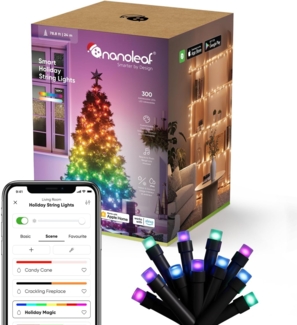 Nanoleaf 24M Smarte Lichterkette Weihnachtsbaum, IP44 RGB IC LEDs für Innen & Außen, Animierte Farb-Szenen, Musik Sync, Matter über WLAN, App- und Sprachsteuerung mit Alexa Apple Google Weihnachtsdeko