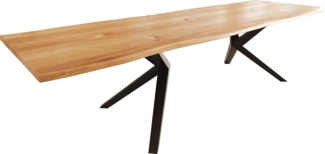 Esstisch Edge 300x100x4 Eiche Natur Zenthara kantig Metall Schwarz Live-Edge