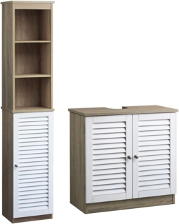 CASARIA® Badmöbel Set Badezimmerhochschrank + Waschbeckenunterschrank
