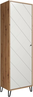 trendteam smart living - Touch - Garderobenschrank - Eiche/Weiß - Kleiderschrank mit ausziehbarer Kleiderstange - Soft-Close - Elegante Metallfüße - (BxHxT) 63 x 194 x 40 cm - Moderne Rautenfräsung
