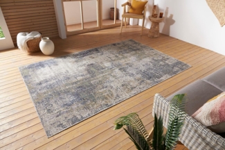 Nouristan Gizeh In- & Outdoor Teppich Flachgewebe – Modernes Design, Vintage Optik, Used Look, Waschbar, Wetterfest & UV-beständig für Balkon, Terrasse, Garten, Wohnzimmer – Creme Blau, 75x120 cm