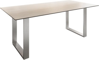 Esstisch Edge 200x100 Keramik Laminam® Travertino Bianco Creme-Weiß Edelstahl Schmal