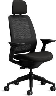 Steelcase Series 2 Bürostuhl mit Netzrücken in Schwarz und Sitzbezug in Onyx Schwarz mit Kopfstütze, 72 x 64 x 101 cm