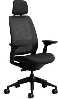 Steelcase Series 2 Bürostuhl mit Netzrücken in Schwarz und Sitzbezug in Onyx Schwarz mit Kopfstütze, 72 x 64 x 101 cm