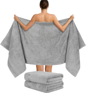 Hammetex 2er Set Extra Große Badetücher – 80x200 cm Saunatücher, 500 GSM, 100% Baumwolle – Weich & Saugfähig – Luxuriöse Große Spa-Handtücher, Hellgrau