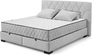 NAGOL B Boxbett 180x200, Silber - Bequemes Doppelbett mit Bettkasten und Premium 9-Zonen-Federkern Wendematratze - 205 x 114 x 214 cm (B/H/T)