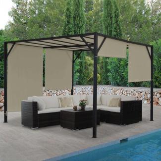 Pergola Baia, Garten Pavillon Terrassenüberdachung, stabiles 6cm-Stahl-Gestell + Schiebedach taupe ~ 4x4m