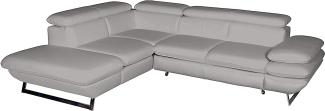 Mivano Ecksofa Prestige / L-Form-Sofa mit Ottomane / Kopfstützen und Armlehne verstellbar / 265 x 74 x 223 / Kunstleder, hellgrau