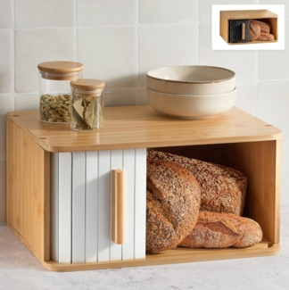 Praknu Brotkasten Brotkasten Groß aus FSC® Holz mit Schiebetür - Brotaufbewahrung, Bambus, FSC® Holz - Platzsparend und stilvolle Brotbox für längere Frische