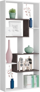 Bücherregal mit mehreren Positionen und acht Einlegeböden, Farbe Weiß mit anthrazitfarbenen Details, Maße 80 x 180 x 25 cm