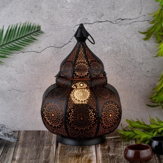 Marrakesch Orient & Mediterran Interior Nachttischlampe Orientalische Laterne Leuchte Tischlampe Lamisa Schwarz, Handarbeit