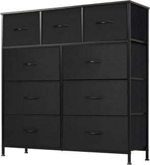 DUMOS Kommode mit Schubladen - kommoden & Sideboards für Schlafzimmer Geeignet, Komodenschrank mit 9 Schubladen, Stoffkommode mit Stabilem Stahlrahmen, Ideal für Schlafzimmer, Wohnzimmer (Schwarz)