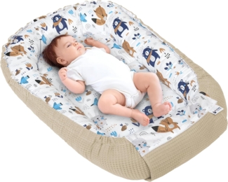 Medi Partners Babynest Kuschelnest Babynestchen 100% Baumwolle Waffle Nestchen Reisebett für Babys Säuglinge 100 x 60 x 15 cm Sicherer Verschluss (Boho mit Braun Waffle)