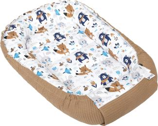 Medi Partners Babynest Kuschelnest Babynestchen 100% Baumwolle Waffle Nestchen Reisebett für Babys Säuglinge 100x60x15cm Sicherer Verschluss (Boho mit Braun Waffle)