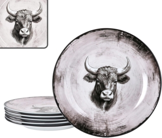 MamboCat Speiseteller Toro 6x Speiseteller Ø26,5cm Porzellan groß Essteller Kuh Landhaus