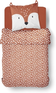 Kinderbettwäsche Set Rot 135x200 80x80 cm Motiv Lustiger Fuchs aus 100% Baumwolle mit Reißverschluss