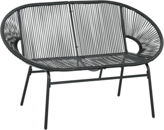 Outsunny Gartenbank Polyrattan Sitzbank 2-Sitzer Rattanbank bis 260 kg belastbar (Balkonbank, 1-St, Parkbank), für Terrasse, Balkon, Stahl, Schwarz