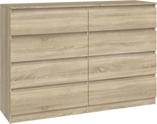 CDF Kommode Malwa M8 140| Farbe: Eiche Sonoma | Schrank für Dokumente, Kleinigkeiten | Ideal für Wohnzimmer, Schlafzimmer, Kinderzimmer, Jugendzimmer und Büro | 8 geräumige Schubladen