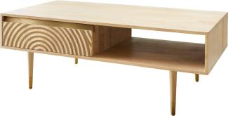 Couchtisch Budaya 115x60 cm Mango Natur 2 Schubfächer Fuß rund