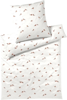 elegante Mako-Satin Bettwäsche Rotkehlchen wollweiß|135x200 cm + 80x80 cm