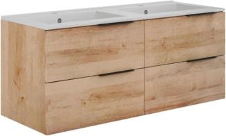 Vente-unique - Hängender Badezimmerunterschrank mit Einbauwaschbecken - Heller Naturton - 120 cm - NISAYA