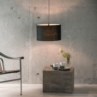 Lightbox dekorative Pendelleuchte - dimmbare Hängeleuchte, die in der Höhe einstellbar ist - Metall/Textil Schwarz - 38cm Durchmesser