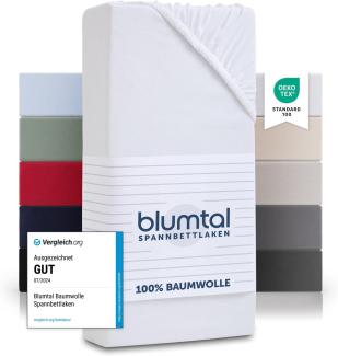 Blumtal® Spannbettlaken für Topper 160x200 cm Basics Jersey - Bettlaken 160x200 cm aus 100% Baumwolle - Oeko-TEX zertifiziertes Spannbetttuch 160x200 - Topper Spannleintuch 160x200 - Betttuch - Weiß