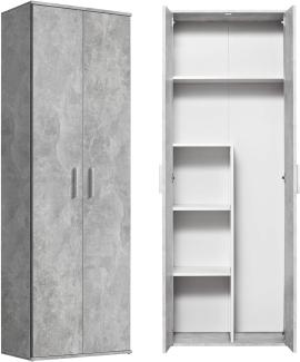 mokebo® Besenschrank 60cm Breite mit Staubsaugerfach 'Der Lange' moderner Mehrzweckschrank in Grau aus Holz, Schrank & Putzschrank | 60x180x34 (B/H/T in cm) | Betonoptik