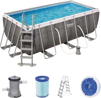 Bestway Power Steel Frame Pool Set 412 x 201 x 122 cm Rattan Look grau