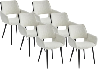 Vente-unique - Stuhl 6er-Set - Bouclé-Stoff, Eschenfurnier & schwarzes Metall - Weiß - ZURIKIA