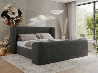 Polsterbett mit Lattenrost, Doppelbett für Schlafzimmer, Gepolstertes Kopfteil - EMORA CLASSIC DUO - 180 x 200 cm - Dunkelgrau Velours