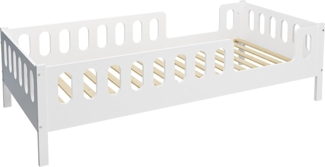 CADANI LARS 2in1 Kinderbett Jugendbett 140x200 cm Weiß, Rausfallschutz abnehmbar, Zum Juniorbett umbaubar