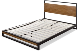 Zinus Plattform aus Metall und Holz mit Kopfteil, Schwarz, 140x190 cm