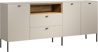 trendteam smart living - Sao Paulo - Sideboard - Kashmir (Beige)/Evoke Eiche - Kommode mit Soft-Close Funktion - (BxHxT) 197 x 85 x 42 cm - Schwarze Metallgriffe und -Füße