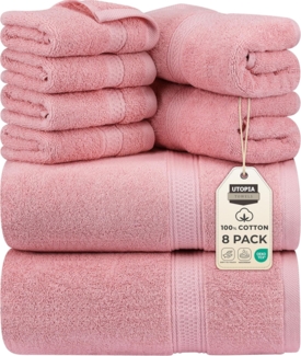 Utopia Towels 8-teiliges Premium-Handtuch-Set, 2 Badetücher, 2 Handtücher und 4 Waschlappen, 600 g/m², 100% ringgesponnene Baumwolle, Fitnessstudio, Hotel und Spa (Altrosa)