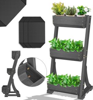 KESSER® Hochbeet mit Etagen Premium Blumenkasten Blumentreppe Pflanztreppe - Gemüsebeet Kräuterbeet Pflanzkübel Frühbeet Blumenbeet Pflanzkasten inkl. Gartenvlies- Beet für Terrasse Balkon & Garten Anthrazit, 3 Etagen