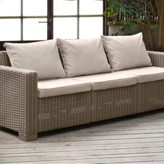 Allibert by Keter Gartenlounge Sofa California 3-Sitzer, cappuccino/sand, inkl. Sitz- und Rückenkissen, Kunststoff, runde Rattanoptik, 199 x 68 x 72 cm