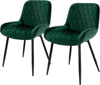 ML-DESIGN Stuhl Esszimmerstuhl mit Rücken- und Armlehnen Metallbeine Küchenstuhl (2 St), Wohnzimmerstuhl Dunkelgrün, Samt Sitzfläche Polsterstuhl Esstischstuhl