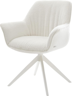 Drehstuhl Keila-Flex mit Armlehnen Bouclé Soft Beige Kreuzgestell breit Weiß 360° drehbar Wippfunktion